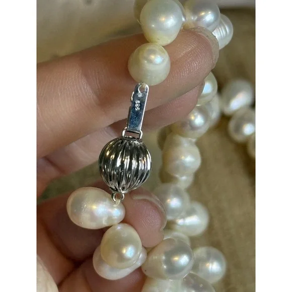 Vintage Freshwater Pearl Necklace & Bracelet Set 14K Gold Clasp Marked 585 - Picture 3 of 7